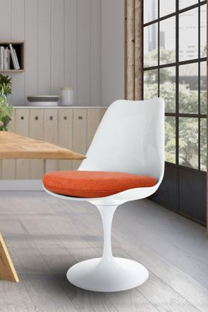Fusion Living White Tulip Dining Chair with Velveteen Cushion in Orange