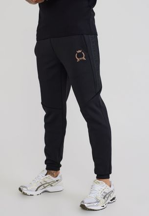 Siksilk Mens Black Muscle Fit Crest Joggers XXL