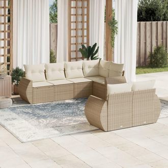 vidaXL Vidaxl - Set Sof&aacute;s De Jard&iacute;n 7 Piezas Y Cojines Rat&aacute;n Sint&eacute;tico Beige