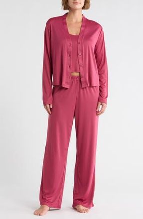 Splendid Pointelle Cardigan, Tank & Pants Pajamas in Malaga at Nordstrom Rack, Size X-Small