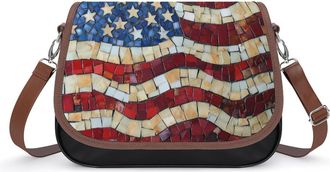 Generic U.S. Flag In Mosaic Crossbody Bag Womens Handbag PU Message Bags Shoulder Purse with Adjustable Strap