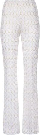 Missoni Wide Trousers, female, White, Size: 2XS Wide Viscose and Cotton Lam&eacute; Trousers with Lace Motif