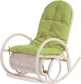 Hhg Hhg - Mecedora Esmeraldas, Sill&oacute;n De Rat&aacute;n, Blanco, Coj&iacute;n Verde