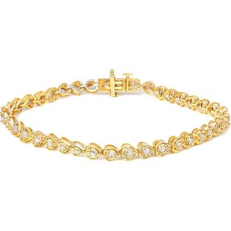 House of Brilliance Silver 1.0 Cttw Miracle Set Diamond Heart-Link Tennis Bracelet in Yellow Gold Over Silver at Nordstrom