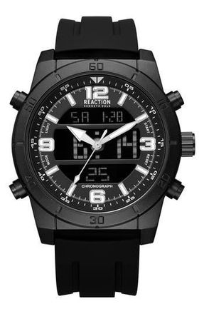 Kenneth Cole Reaction Ana-Digi Silicone Strap Watch, 48mm in Black at Nordstrom Rack