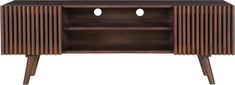Miliboo Mueble Tv De Madera Maciza De Mango Oscuro Con Puertas Correderas 140 Cm Alba