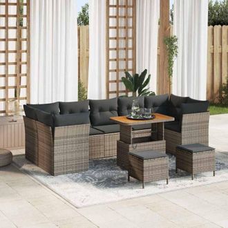 vidaXL Conjunto De Sof&aacute; De Jard&iacute;n 10 Pcs Gris Rat&aacute;n Sint&eacute;tico Vidaxl