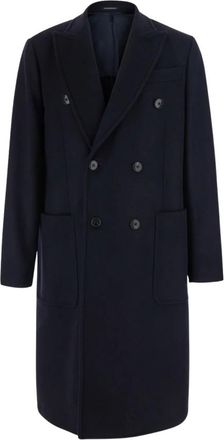 Emporio Armani Dubbelrijige Cashmere Wol Jas - Heren - Mantel - Blauw - L - Wol - Jassen