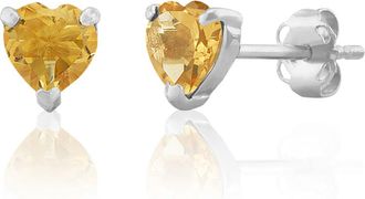 MAX + STONE 925 Sterling Silver 5mm Round Heart Gemstone Hoop Earrings