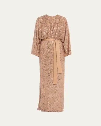 Elie Saab Semi-Sheer Sequin Embroidered Mesh Dress