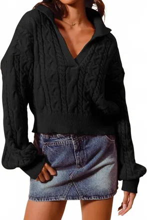 So Me Womens Cable Knit V Neck Sweater In Black