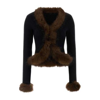 Self Portrait Truien & Vesten, Dames, Zwart, M, Faux Fur Knit Cardigan