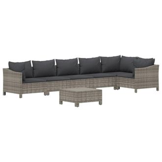 vidaXL Set De Muebles De Jard&iacute;n 7 Pzas Y Cojines Rat&aacute;n Sint&eacute;tico Gris Vidaxl