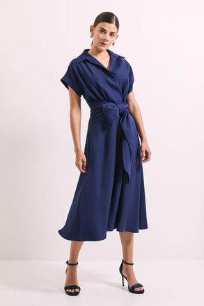 Principles Womens Navy Front Tie Shirt Midi Dress - Size 12 UK