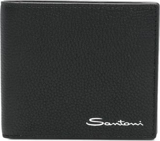 Santoni Tumbled Leather Wallet - Heren - Portefeuilles - Zwart - ONE Size - Leer - Accessoires