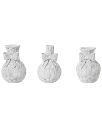 Two's Company Bowed Beauties Set Of 3 Basket Weave Pattern Vases