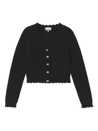 Ganni floral-detail cardigan - Black