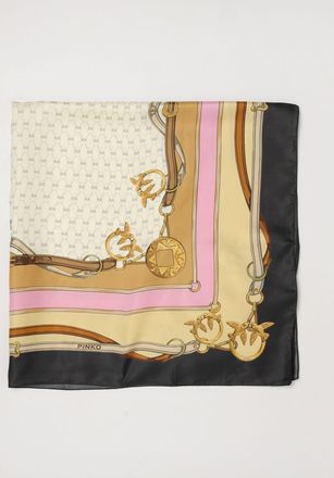 Pinko Love Birds Monogram Print Silk and Viscose Square Scarf