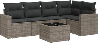 vidaXL Set De Muebles De Jard&iacute;n 6 Pzas Y Cojines Rat&aacute;n Sint&eacute;tico Gris Vidaxl