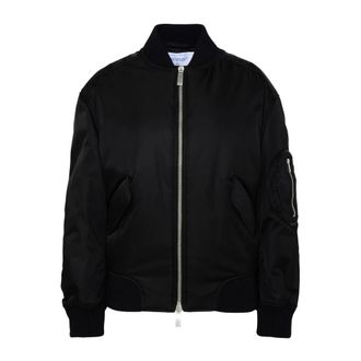 Off-white Bomber Jackets, female, Black, Size: S Oversized Black Nylon Bomber Jacket