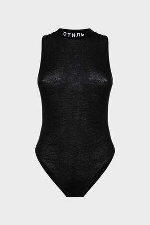 Heron Preston Womens Logo-Embroidered Black Bodysuit - Size X-Large