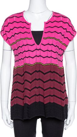 M Missoni Pink Zig Zag Knit Flared Top