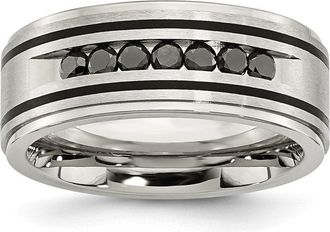 Diamond2Deal Stainless Steel Brushed and Polished Black IP-plated 1/2 Ct Black Diamond Band Ring