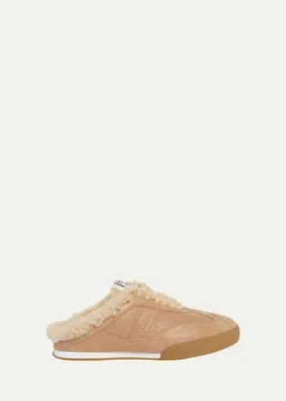 Chlo&eacute; Kick Shearling-Lined Suede Sneaker Mules
