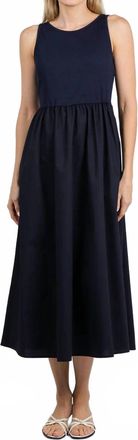 Elliott Lauren Rib Knit Woven Combo Dress In Navy