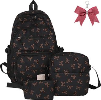 Generic 3PCS Bow Backpack Set for Girls, Cute Kawaii Coquette Nylon Rucksack with Shoulder Bag and Clutch, Large Capacity School Backpack for School, Travel (