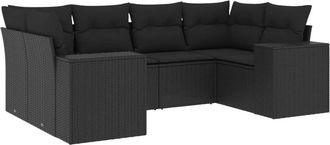 vidaXL Set De Sof&aacute;s De Jard&iacute;n 6 Piezas Y Cojines Rat&aacute;n Sint&eacute;tico Negro Vidaxl