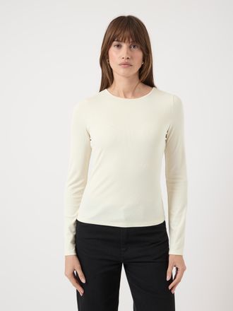 Y.A.S Langarmshirt Y.A.S YASPALOMA LS TOP NOOS, Damen, Gr. XL, weiss (pristine), Jersey, Obermaterial: 67% Viskose, 30% Polyester, 3% Elasthan, unifarben, s