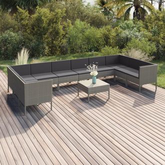 vidaXL Set De Muebles De Jard&iacute;n 11 Pzas Y Cojines Rat&aacute;n Sint&eacute;tico Gris Vidaxl