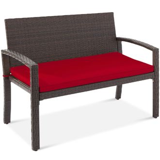 Best Choice Products 2-Person Outdoor Wicker Bench Garden Patio Porch Furniture w/ 700lb Capacity, Cushion
