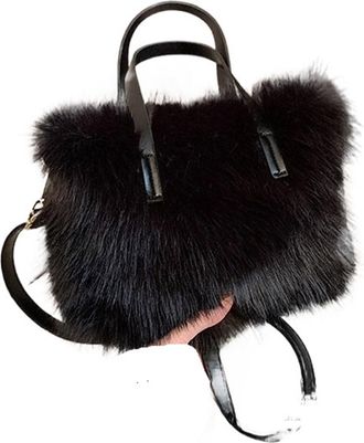 Generic Womens Plush Bags Fluffy Crossbody Bag Autumn Winter Handbag Stuffed Commuter Youth(Black)