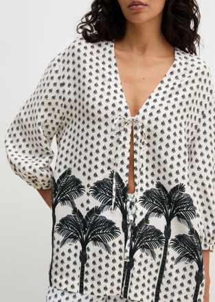 Marc O'Polo Bustier-Bikini-Top MARC OPOLO Palm Geo Print, Damen, Gr. XL (46), N-Gr, wei&szlig; cotton palm print, Obermaterial: 100% Viskose, Bikini-Oberteile Bustier-B