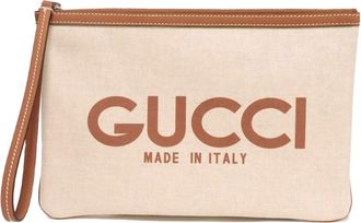Gucci Beige Linen Clutch Bag Pouch (Pre-Owned)
