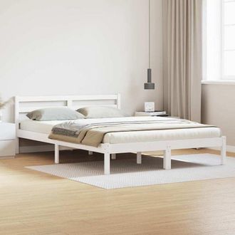 vidaXL Bed Frame with Headboard White 210 x 140 cm Solid pine wood Vidaxl