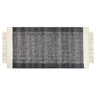 Beliani Alfombra De Lana Negro Blanco Crema 80 X 150 Cm Hecho A Mano Borlas Atlanti