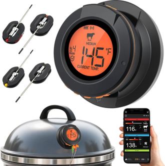 OEM Term&oacute;metro Bluetooth De 4 Cables Para Parrilla: Term&oacute;metro Inal&aacute;mbrico Para Carne, Sonda Para Cocinar Carne Y Horno. Sensor De Temperatura Preciso Par