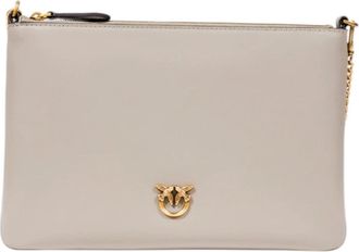 Pinko Pinko, Tassen, Dames, Beige, ONE Size, Leer, Klassieke Platte Pouch met Gouden Ketting