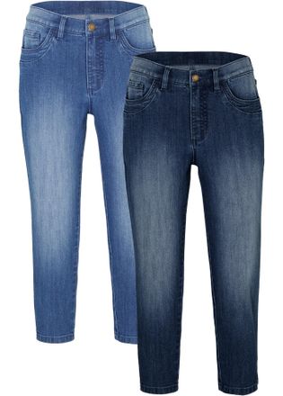 Bonprix Caprijeans BONPRIX, Damen, Gr. 36, N-Gr, blau denim, dunkelblau denim used (l&auml;nge: regul&auml;r), Denim/Jeans, Obermaterial: 82% Baumwolle, 17% Polyester, 