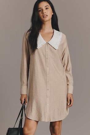 English Factory Long-Sleeve Collared Mini Shirt Dress