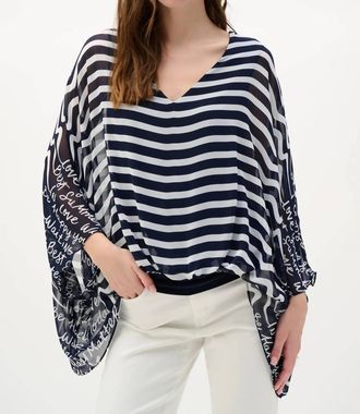 Joseph Ribkoff Striped Blouson Poncho Top In Midnight Blue/vanilla