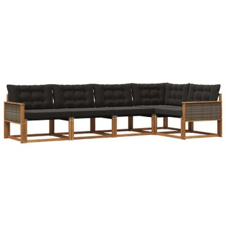 vidaXL Conjunto De Sof&aacute;s De Exterior Con Coj&iacute;n 5 Pcs Natural Y Negro Vidaxl