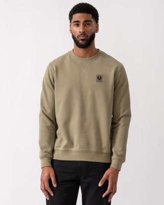 Belstaff Mens Classic Style Long Sleeve Crew Neck Sweatshirt Logo Detail in Sage Green Cotton - Size X-Large