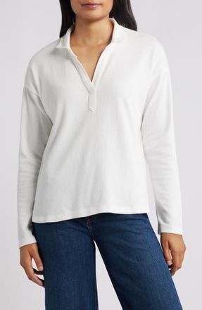 Nic+Zoe Easy Long Sleeve Cotton Polo in Paper White at Nordstrom Rack, Size X-Large