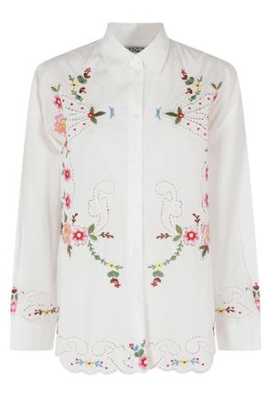 Essentiel Jayme Embroidered Oversized White Cotton Shirt