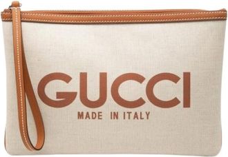 Gucci Pre-owned Canvas Clutch - Dames - Vintage Clutch - Beige - ONE Size - Leer - Vintage