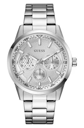 Guess Trey Multifunction Bracelet Watch, 44mm in Silver Tone at Nordstrom